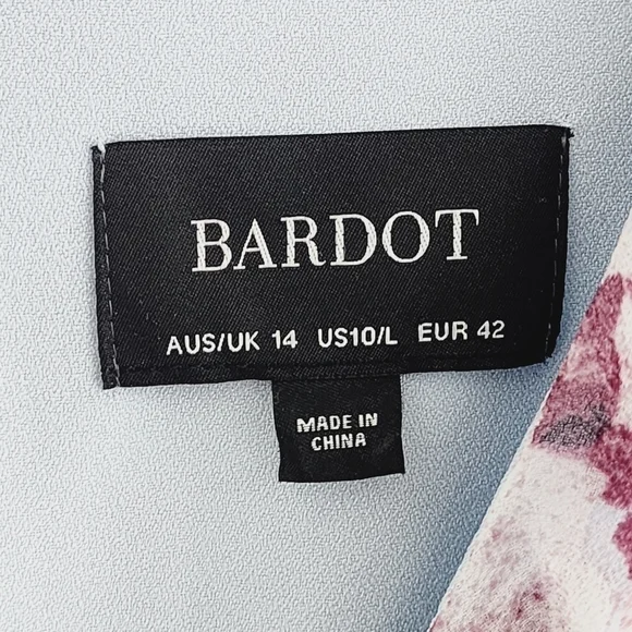 Bardot V neck Floral Long sleeve Ruffle Layer Mini dress 10/ L - Picture 7 of 9